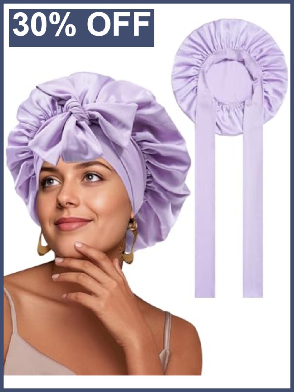 Satin Sleep Bonnet for Curly Hair Adjustable Hair Wrap